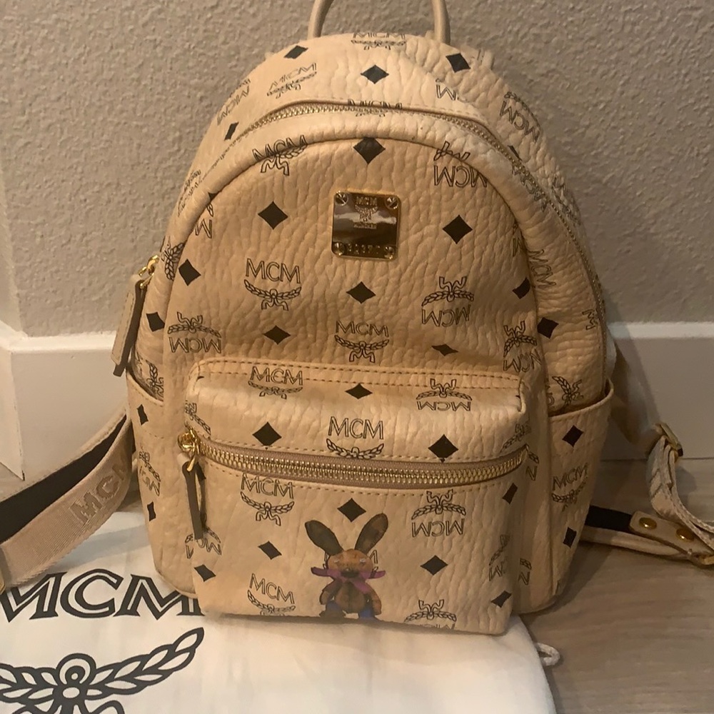 COPY - Authentic MCM mini stark rabbit detail classic bag pack light beige